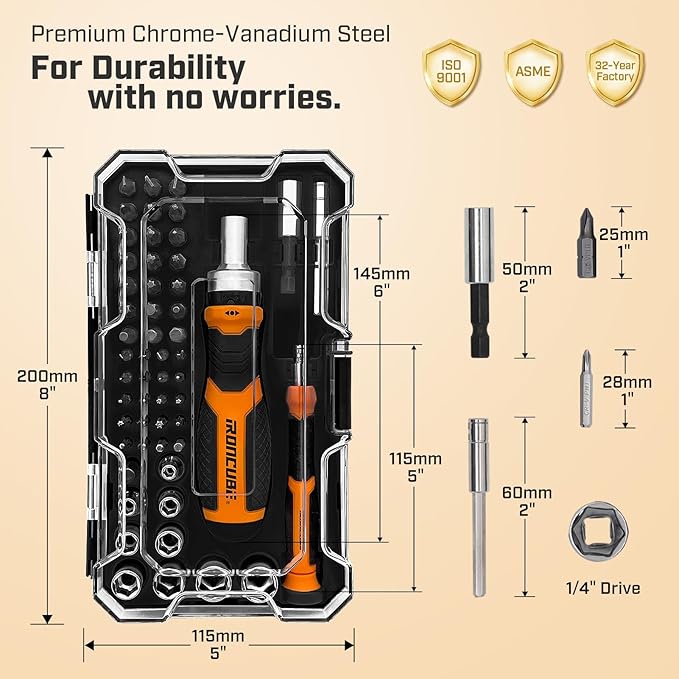 Ratcheting Screwdriver Set: 56-Piece Magnetic Multi Bits Tool Kit with Case