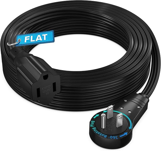 Maximm 360 Rotating Flat Plug Extension - 15ft Under Carpet with Slim Space-Saving Plug Design, Low Profile (Black)