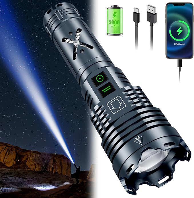 Rechargeable LED Flashlights 1520,000 High Lumens,High Powered Flashlight Super Bright,Handheld Tactical Flashlight With Waterproof, 6 Modes, Zoomable, Powerful Flashlights for Camping Home Emergency