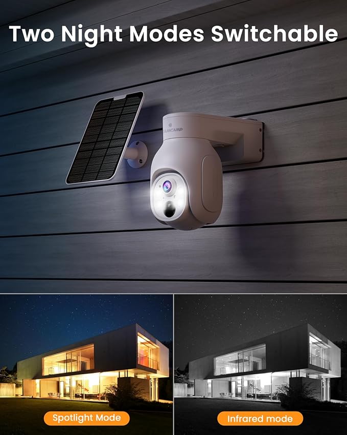 Camcamp Solar Security Cameras Outdoor Wireless, 4MP Security Camera System for Home, Solar-Powered 4 Cam-Kit, 2.4G & 5G WiFi, Color Night Vision, 360° Pan & Tilt, 10CH NVR 500GB HDD, No Subscription