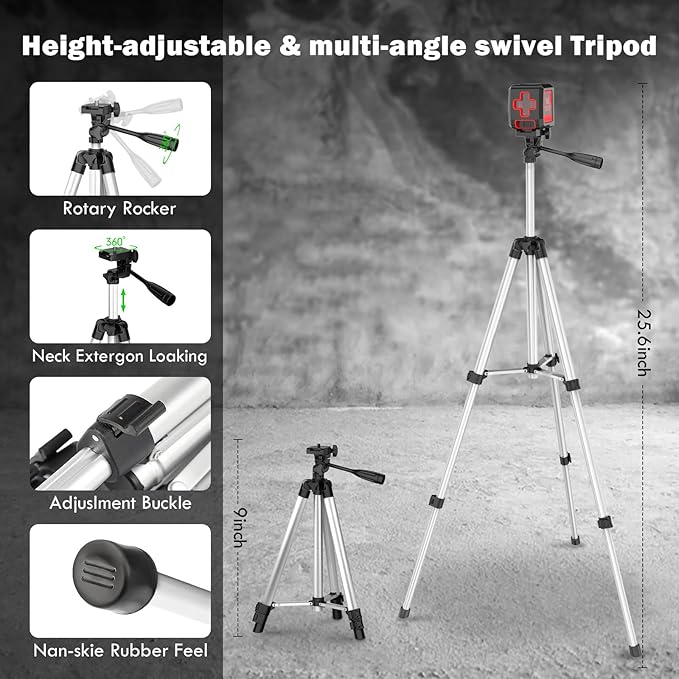 Laser Level with Tripod, 100 feet Green Cross Line Self Rotary Leveling Laser Level, 4 Brightness Adjustment, Manual Self leveling and Pulse Mode,IP54 Waterproof Battery Carrying Bag Included