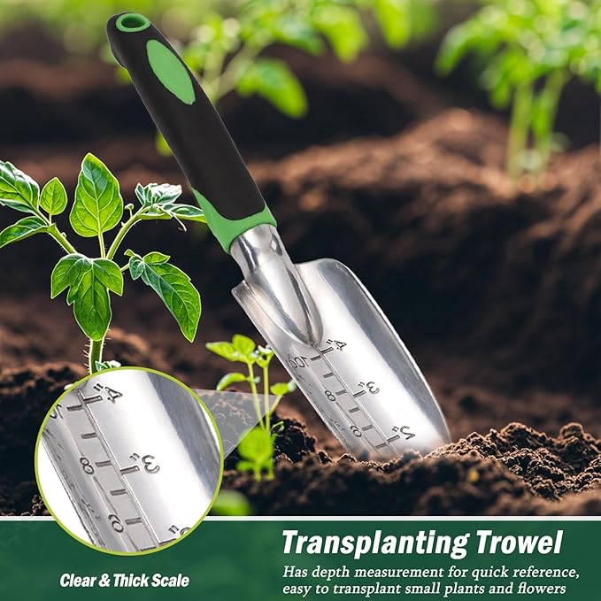 Garden Tools Set, 4 Packs Aluminum Alloy Heavy Duty Gardening Tools with Ergonomic Rubberized Non-Slip Handle, Lawn and Garden Hand Tools Gifts for Men Women (Green)