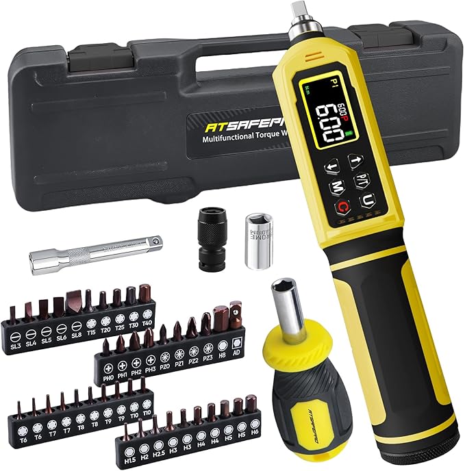 Digital Torque Screwdriver Set, 0.8-53.1 in-lbs/0.09-6 Nm, 45 PCS 1/4" Inch Pound Torque Wrench Screwdriver with Buzzer, LED Indicator & Vibration, 9 Preset Modes, ±2% Accuracy for Precision Work