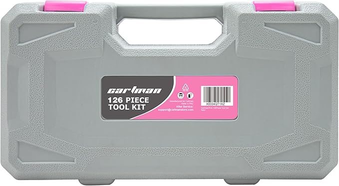 CARTMAN 126-Piece Home Tool Set Kit, Basic Household Hand Tools with Storage Case, Pink