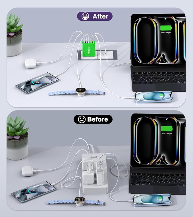 2 Pack 50W USB C Fast Charger Block,5-Port Type C Wall Charger Brick,2 USB A & 3 USB C PD3.0 Power Adapter Multiport Charging Plug Box for iPhone 12/13/14/15/16,Pad Mini/Pro, Cellphones(Green)