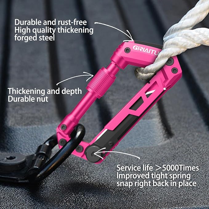 Multitool Carabiner with Pocket Knives, EDC Carabiners, Folding Serrated Knife, Can Bottle Opener, Rope Cutter, Screwdriver, Keychain Knife for Camping Hiking, Gifts for Women/Men (Pink)