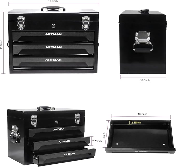 439-Piece Mechanics Tool Set, Household Tool kit with 3-Drawer Heavy Duty Metal Box, Portable Tool Box for Home/Auto Repair - Gift for Men - Black