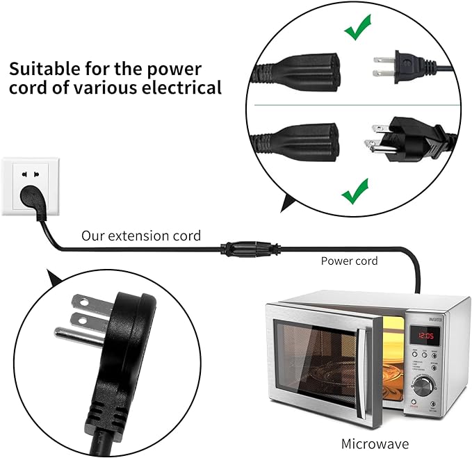 Miady Flat Plug Extension Cord 1 Ft, 90 Degree Plug Adapter, 3 Prong Grounded Wire Short Angle Power Cable Black ETL Listed (2-Pack, 13 Amp, 125 Volts, 1625 Watts)