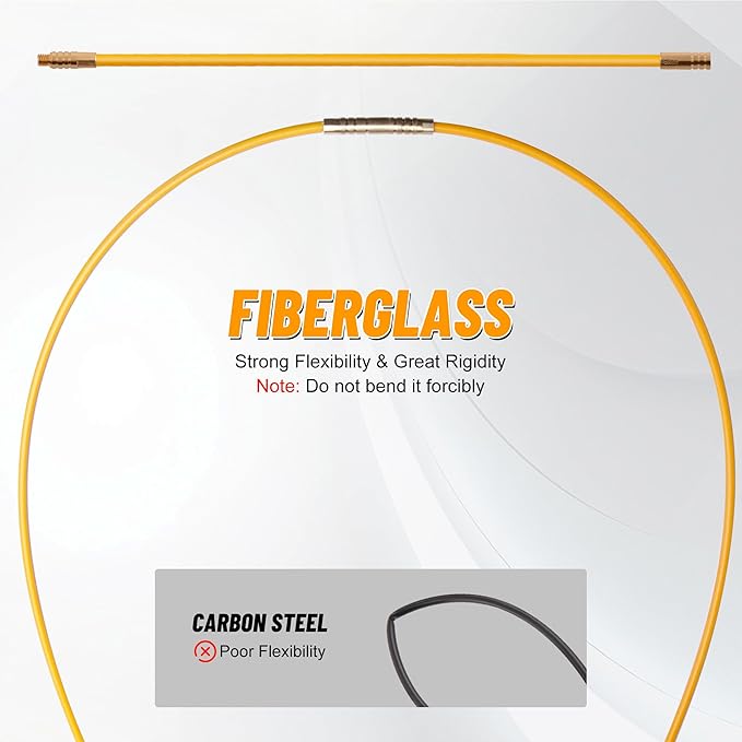 KOOTANS 11FT Fiberglass Running Electrical Wire Cable Glow Rods Wire Pulling Tools Fish Tape Cable Puller Through Wall Snake Fish Rods Kit with Different Attachments