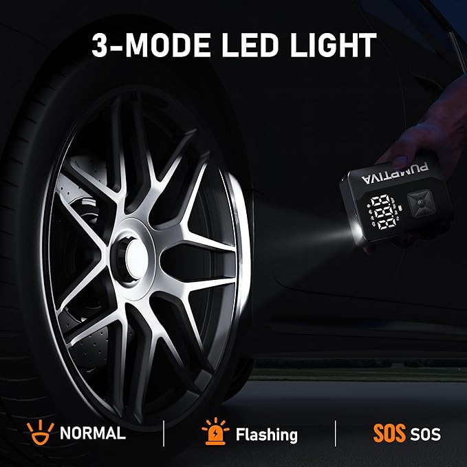 Tire Inflator Portable Air Compressor, 150 PSI Portable Electric Bike Pump Auto Shut-Off Cordless Car Tire Air Pump with Accurate LCD Display LED Light for Car, Motorcycle, Bicycle, Bike, Ball