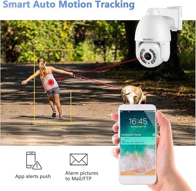 SV3C 5MP PTZ Outdoor Camera, ONVIF POE IP Home Security Camera, 5X Optical Zoom Auto Tracking, Super HD10 Spotlights Color Night Vision, Two Way Audio, Waterproof, Motion Detection, BuleIris, Camhipro
