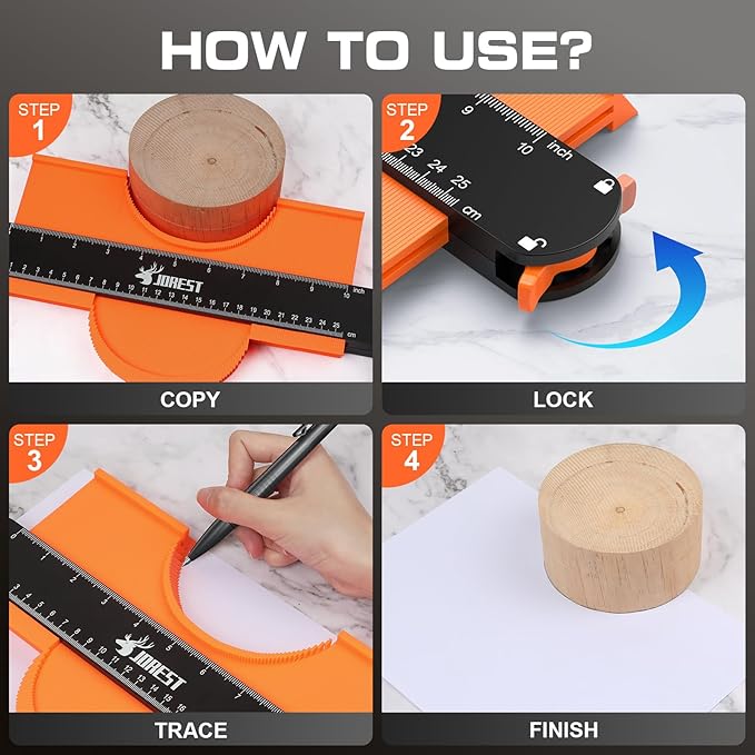 JOREST Contour Gauge with Lock (10 Inch), Gifts Ideas for Men Dad Carpenter Handyman, Profile Tool for Tile Flooring, Carpet laying, Woodworking, Measuring Angle/Shape/Outline/Edge