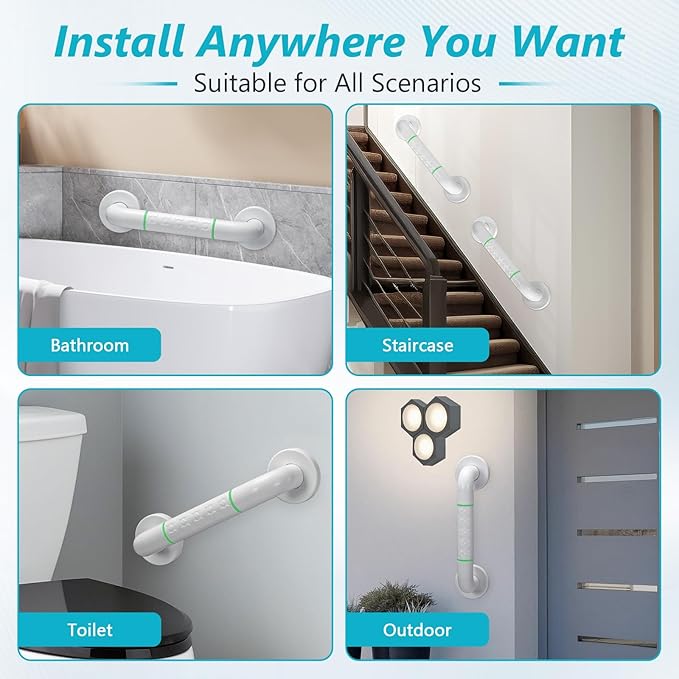 Grab Bars for Shower,2 Pack 12 Inch Shower Handle Bath Grab Rails with Anti-Slip Grip and Safety Luminous Circles,Stainless Steel Bath Handle Bathroom Grab Bar for Seniors, and Disability.