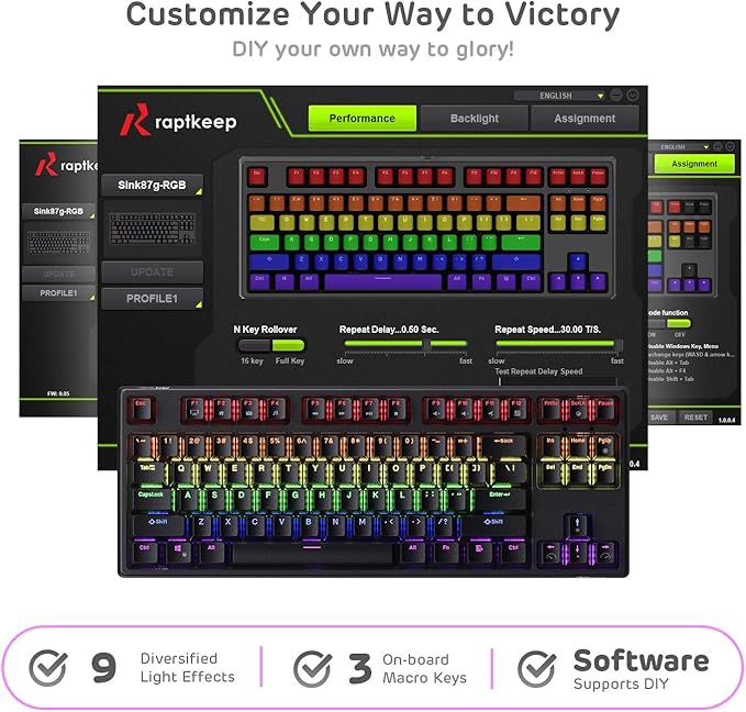 RK ROYAL KLUDGE RK87 Sink87G RGB Wireless TKL Mechanical Gaming Keyboard, 87 Keys No Numpad Tenkeyless Compact 2.4G Wireless Keyboard with Tactile Brown Switches, Exceptional Macro Settings