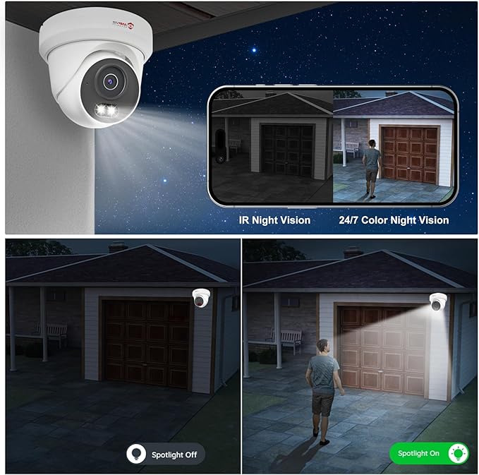 Anpviz 16 Channel NVR PoE Security Camera System with Human Vehicle Detection, 8PCS 6MP Wired IP Turret Cameras Outdoor, Smart Color Night Vision, Built in Mic, 12MP PoE NVR with 4TB HDD, NDAA