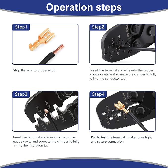 Newdeli Molex Crimper 24-14 AWG Non-Insulated Open Barrel Crimping Tool for JST Style Molex DELPHI AMP TYCO PC Harley Deutsch Terminals Receptacles Wire Terminal Crimper
