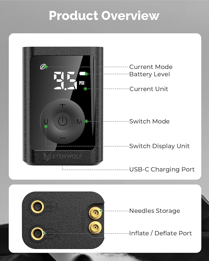 ETENWOLF P300 Plus Ball Pump, Electric Basketball Pump Inflation and Deflation, with 3200 mAh Rechargeable Battery, Air Pump for All Sports Balls