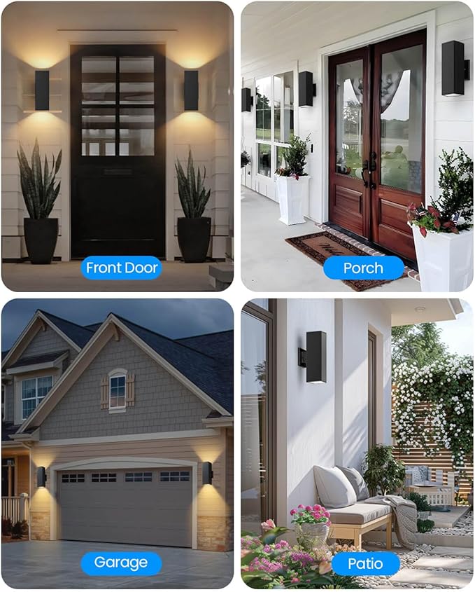 KIZON Outdoor Wall Lights with Dusk to Dawn Sensor 2 Pack, Aluminum Outdoor Light Fixture with LED Bulbs, Waterproof Up and Down Lights for House Porch Doorway, ETL Listed