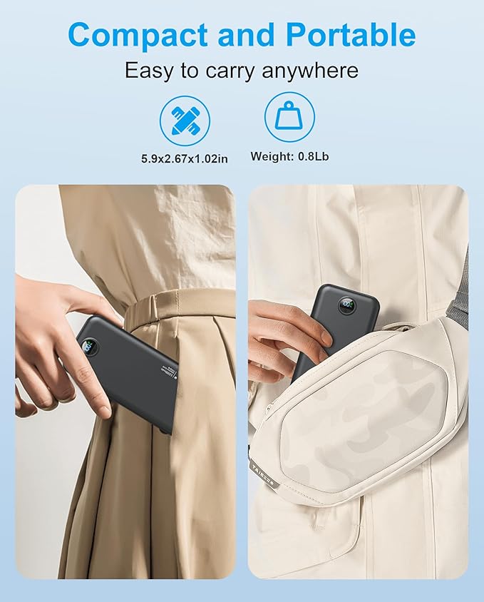 Portable Phone Charger, 12000mAh 22.5W Fast Charging Power Bank with Built-in Cables & Wall Plug, External Battery Bank with LED Display, Travel Essential Battery Pack for iPhone, iPad, Samsung White