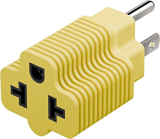 [4-in-1] 15 Amp Household AC Plug to 20 Amp T Blade Adapter,5-15P to 5-20R,5-15P to 6-15R,5-15P to 6-20R, 4 in 1 AC Power Adapter,15A 125V to 20A 250V Adapter (Yellow, 1)