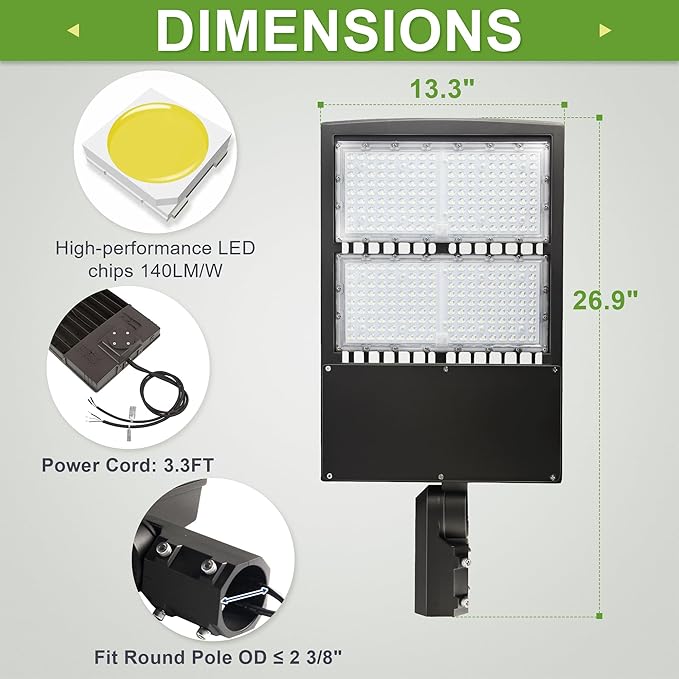 300W LED Parking Lot Lights, Surge Protector Included, 1000W MH/HPS Equiv, 5000K 42000LM 1-10V Dimmable LED Shoebox Lights for Parking Lot, Sport Court Areas DLC UL Approved