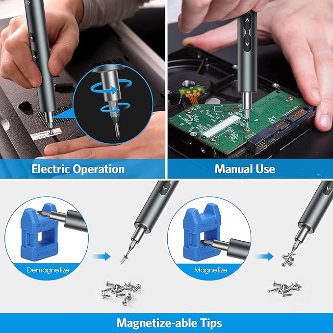 AMIR Electric Screwdriver 28-in-1 Cordless Mini Power Precision Screwdriver Set with 24 Bits, Rechargeable Repair Tool Kit for Phones Watch Laptops