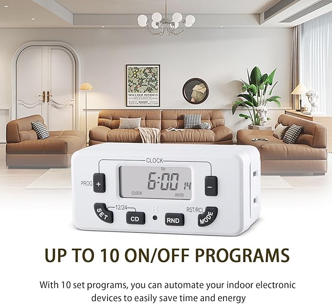 7 Day Programmable Digital Timer Outlet, Indoor Timer with Single Plug-in, Suitable for Lamp, Fan, Aquarium, 15A 1/2HP, 2 Pack