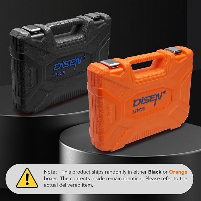 DISEN 57 PCS 1/4" Drive Impact Socket Set Shallow & Deep Socket Set SAE(5/32"-9/16") & Metric(4-15mm) with Universal Joint, Extension Bar, 3/8 to 1/4 Reducer, Ratchet Handle, Adapter