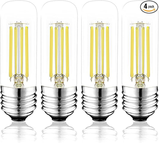 3.2 Inch 4000K Neutral White E26 LED Bulb 60 Watt Equal, AC 120V 600LM Edison Bulbs Dimmable, 6W T10 Tubular Filament Light Bulbs Clear Glass for Fan Pendant Wall Light, UL Listed-4 Pack