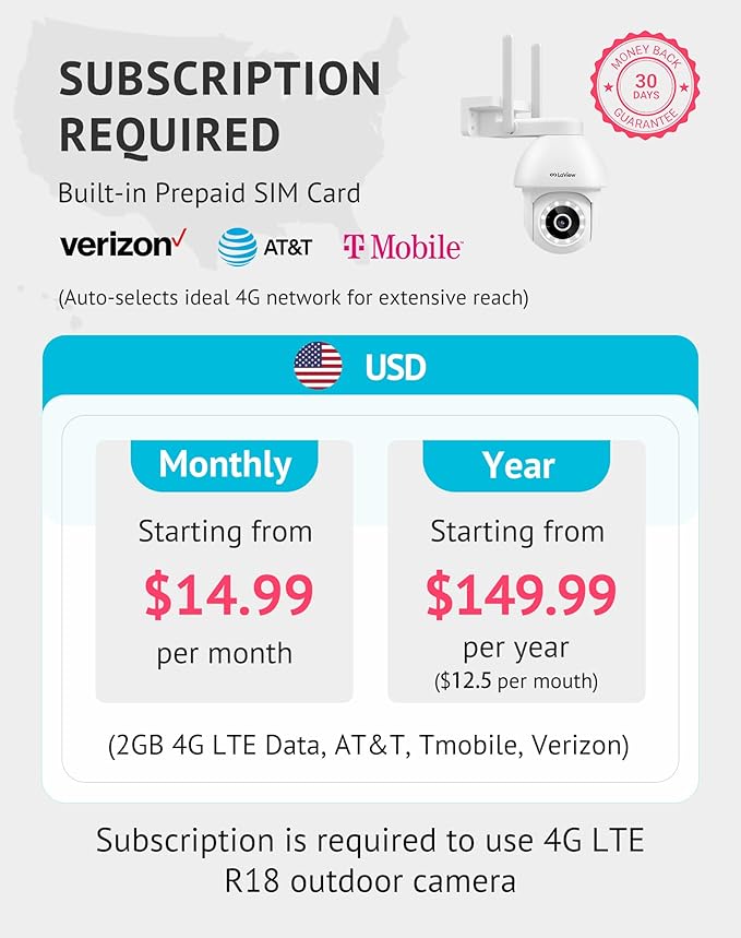 LaView 4MP 4G LTE Cellular Security Camera Outdoor Wired Starlight Color Night Vision,2K Cameras for Home Security AI Human Detection & Auto Tracking, IP65 Outdoor Camera 2-Way Audio, US Cloud