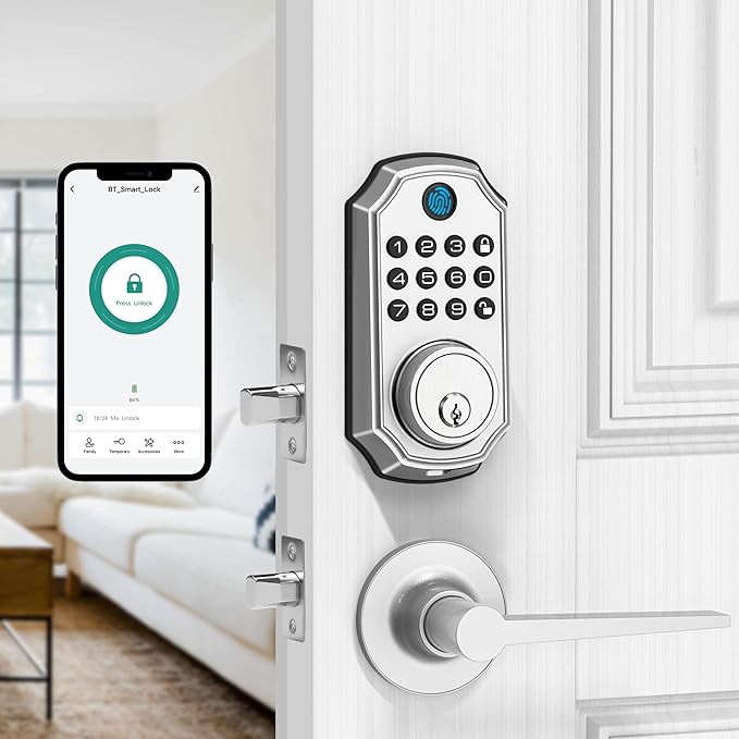 LOCK&SOLVER Keypad Door Lock with Handle, Smart Locks for Front Door, Keyless Entry Doorlock, Deadbolt Lock with Handle Set, App Remote Control, Easy Install with Video Guide, Rust-Resistant Zinc