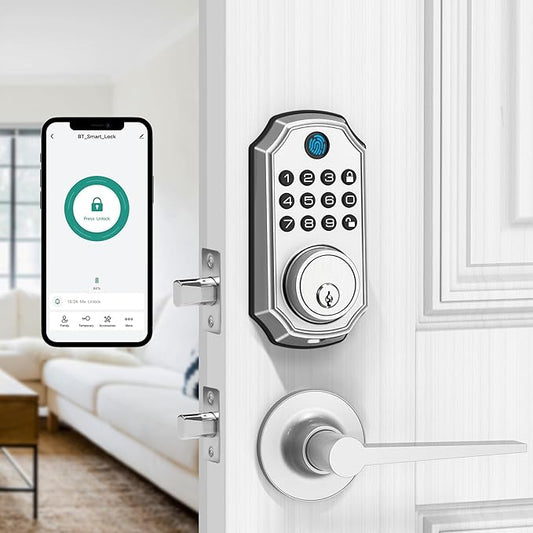 LOCK&SOLVER Keypad Door Lock with Handle, Smart Locks for Front Door, Keyless Entry Doorlock, Deadbolt Lock with Handle Set, App Remote Control, Easy Install with Video Guide, Rust-Resistant Zinc