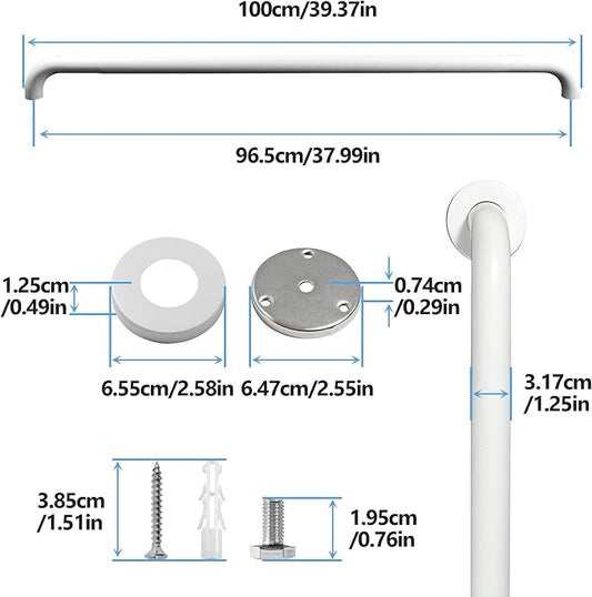 Shower Grab Bar, 2 Pack 39.4 Inch White Bathroom Grab Bar, 1.25" Diameter 304 Stainless Steel Anti-Slip Grab Bars for Bathtubs and Showers, Handicap Shower Grab Bar for Seniors Elderly