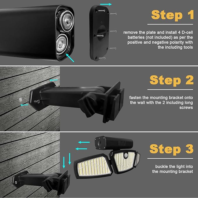 Motion Sensor Lights Indoor/Outdoor 2 Pack 2100LM, 6500K Wireless IP65 Waterproof 3 Heads Outdoor Battery Powered Flood Lights for Garage, Porch, Basement, Barns, Yard, Home Security