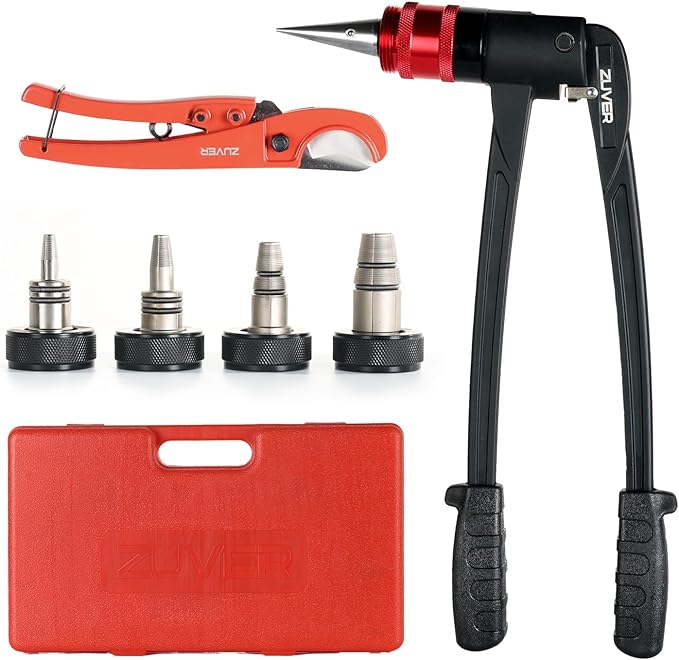 PEX Auto Rotation Expansion Tool Kit with 4 Matte Nickel Plated Heads (3/8", 1/2", 3/4", 1") – Efficient and Reliable PEX-A Expander Tool Set with Pipe Cutter Meets ASTM F1960 Standard
