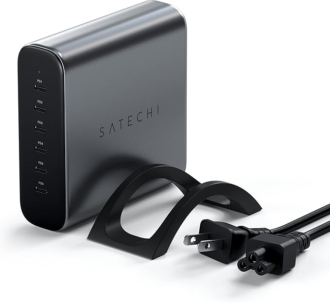 Satechi 200W 6-Port GaN Charging Station, 2 140W USB-C and 4 USB-C, Fast Charging Travel Charger for Multiple Devices, for MacBook Air/Pro M4/M3, iPad Air/Pro M4/M3, iPhone 17/16, Thunderbolt Devices