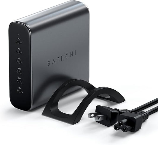 Satechi 200W 6-Port GaN Charging Station, 2 140W USB-C and 4 USB-C, Fast Charging Travel Charger for Multiple Devices, for MacBook Air/Pro M4/M3, iPad Air/Pro M4/M3, iPhone 17/16, Thunderbolt Devices