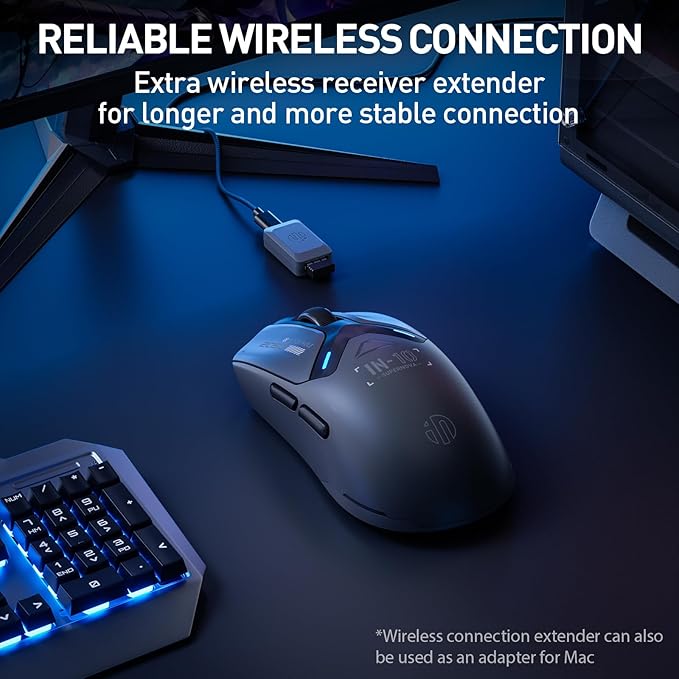 INPHIC IN10P Superlight Wireless Gaming Mouse, 60g, 8K Polling Rate, 26,000 DPI, Tri-Mode, PAW3395 Sensor, Fully Programmable
