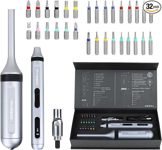 34pcs Ratcheting Electric Screwdriver Set Multibit Screwdriver Portable,Multi-Function Milwaukee Impact DIY Repair Tool Kit with Aluminum Handle for Electronics,pc,USB Rechargeable