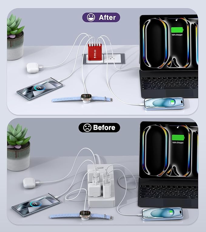 2Pack USB C Fast Charger Block, 50W 5-Port Type C Wall Charger Brick, Multiport Charging Plug Power Adapter Brick Cube for iPhone 16/15/14/13/12, Pad Mini/Pro, Galaxy S23 S22