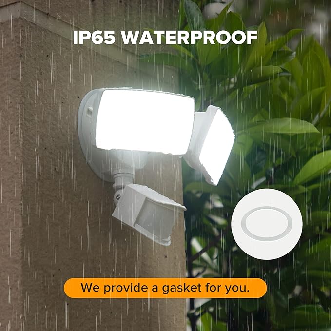 LUTEC 38W 3500 Lumen LED Motion Activated Integrated Dual-Head Floodlight Outdoor with Motion Sensor, 5000K Daylight, Dusk to Dawn, Exterior Security Wall Light for Patio, Garden, Yard(White)