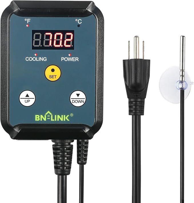 BN-LINK Digital Cooling Thermostat Controller, Temperature Controlled Outlet for Attic Fan, Exhaust Fan, Cooling Devices 40-108°F, 8.3A 1000W