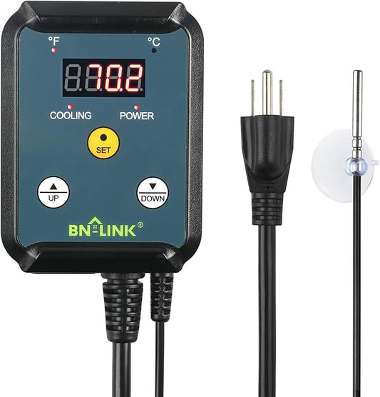 BN-LINK Digital Cooling Thermostat Controller, Temperature Controlled Outlet for Attic Fan, Exhaust Fan, Cooling Devices 40-108°F, 8.3A 1000W