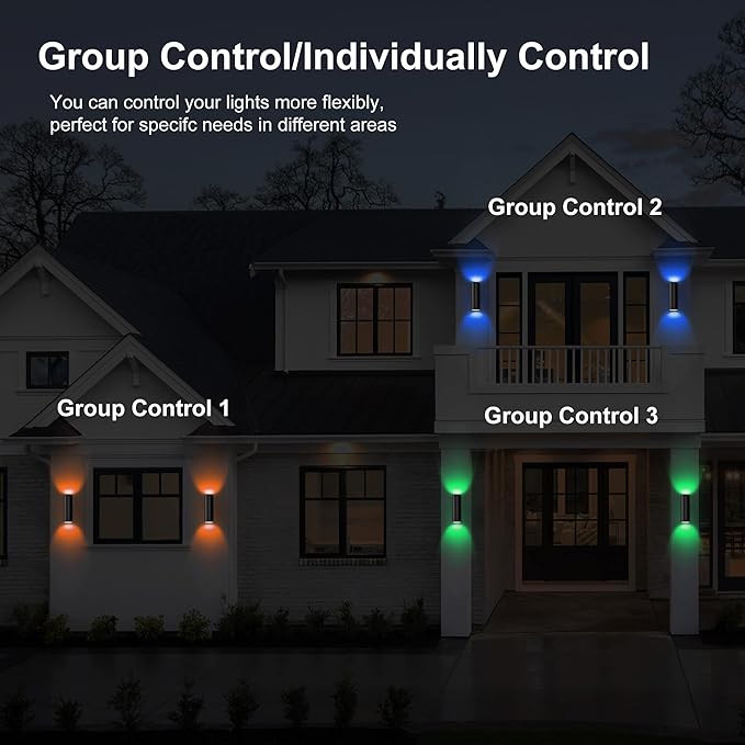 Smart 120W Up and Down Outdoor Wall Light, RGBCW Color Changing Exterior Wall Sconce with App & Remote Control, 2700K-6500K Tunable White LED, Dimmable Up/Down Light for Porch Patio Garage