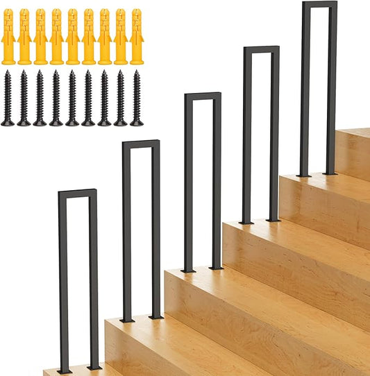U-Shaped Staircase Handrails,Indoor Outdoor Iron Matte Black Stair Handrail,Floor Mounted Industrial Hand Rail,Non-Slip Support Bar Porch Deck Corridor Stair Rail for Elderly & Children(100cm/39.4")