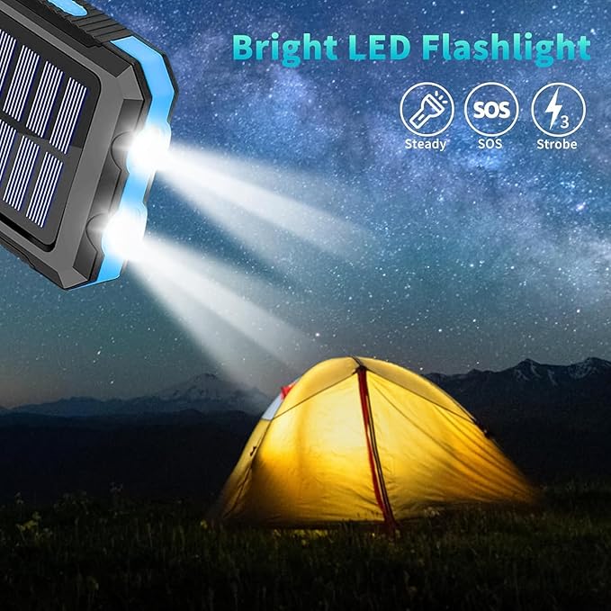 Solar Charger Power Bank, 39800mAh Portable Charger Fast Charger USB C Port Built-in Led Flashlight and Compass for All Cell Phone and Electronic Devices