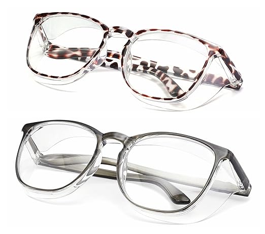 Alsenor Safety Glasses Anti Fog Goggles Protective Eyewear Blue Light Blocking Anti Dust UV Protection Glasses For Men Women (2 Pack(new-leopard+new-grey))