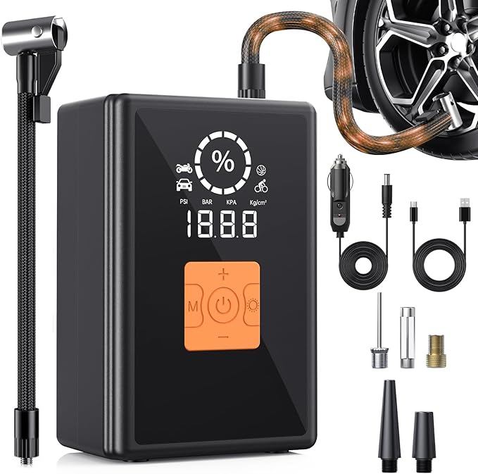 Tire Inflator Portable Air Compressor, 22 Cylinder 6X Faster Tire Pump 150 PSI Air Pump for Car, Motorcycle, Bicycle, Ball - Cordless & 12V DC