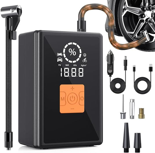 Tire Inflator Portable Air Compressor, 22 Cylinder 6X Faster Tire Pump 150 PSI Air Pump for Car, Motorcycle, Bicycle, Ball - Cordless & 12V DC