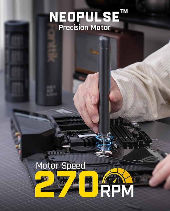 Fanttik E2 Ultra Mini Electric Screwdriver, Cordless Screwdriver, Max 0.6N.m, 50 Magnetic Bits, 5/32'' Hex, Magnetic Storage, Repair Tool for Electronics, Camera, Laptop, and PC Build (Grey)